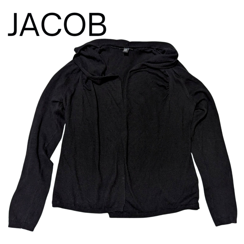 JACOB size XS black cardigan, long sleeve with flowy collar, EUC